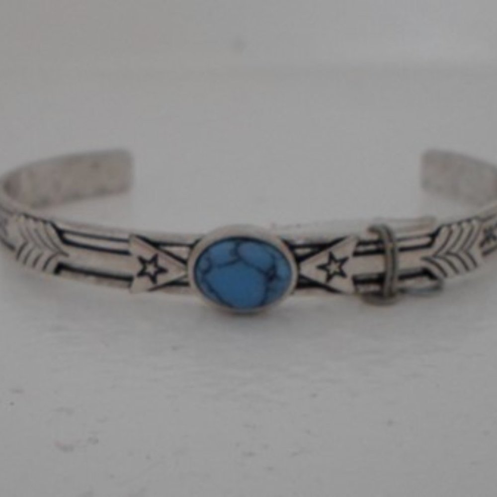 Native Inspired Cuff Bracelet with Blue Stone